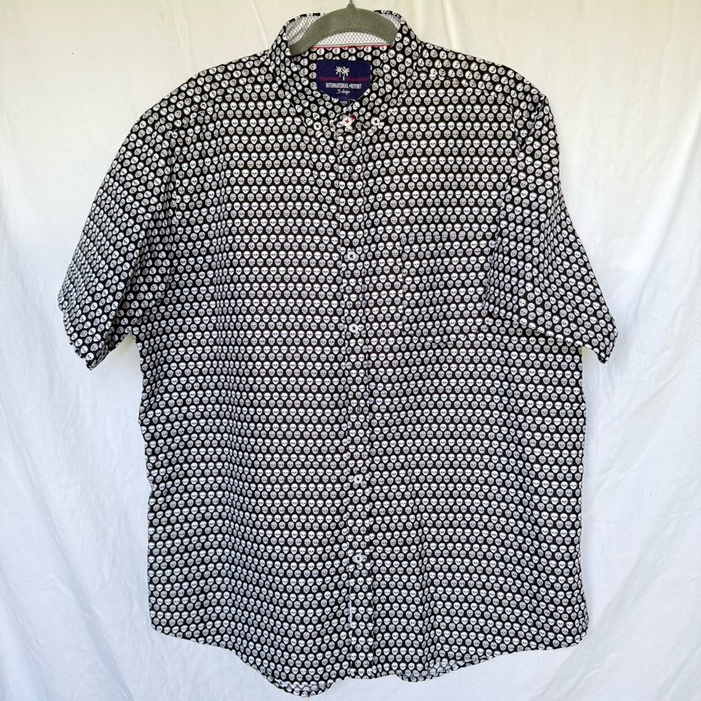 Tropical Collection Skeleton Theme Men's Black and White Patterned Shirt | XL